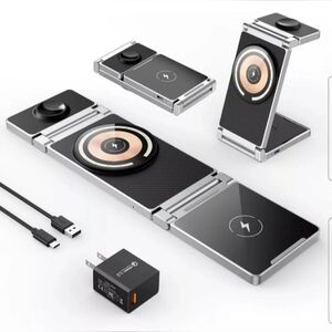 Magnetic Charging 3 in 1 Foldable Zinc Alloy Wireless Stand A80 - Black
